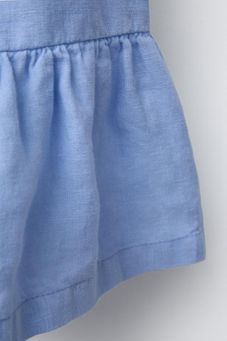 ZARA ПЛАТЬЕ ИЗ 100% ЛЬНА С ВОЛАНАМИ, СИНИЙ