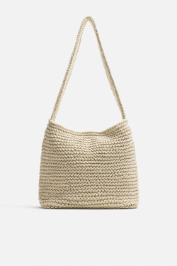 ZARA СУМКА ИЗ МАКРАМЕ С ПЛЕЧЕВЫМ РЕМНЕМ, ЭКРЮ