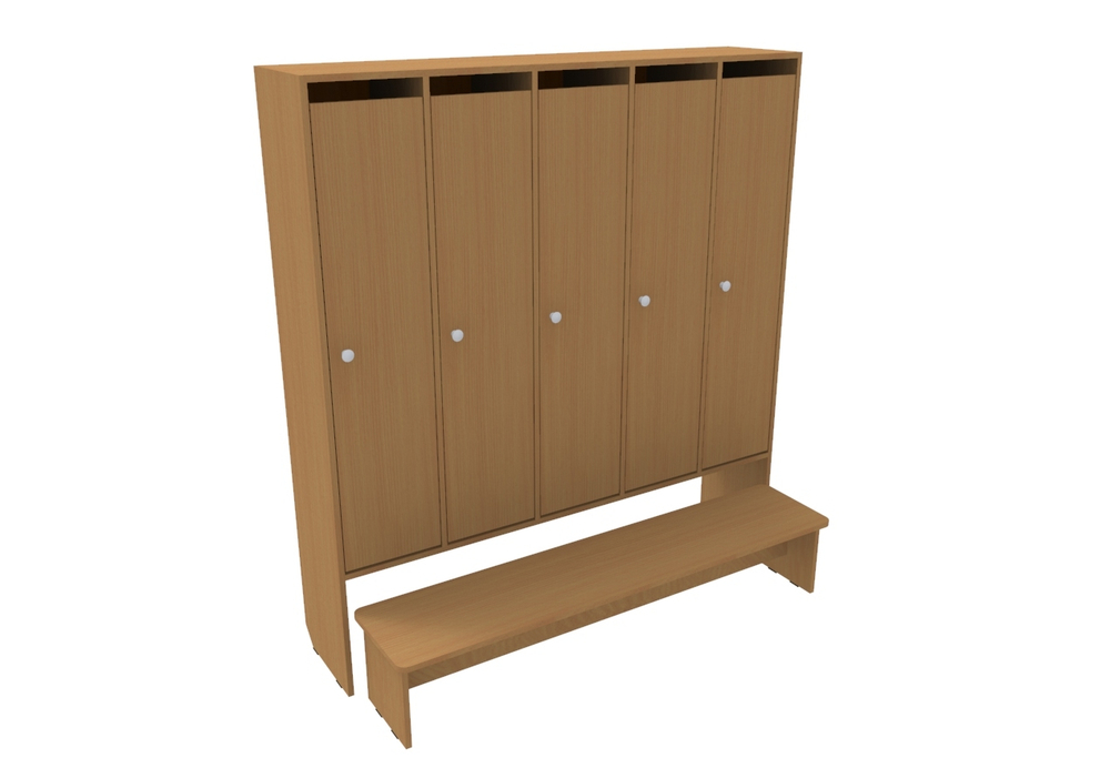 Шкафчик для раздевалки со скамьей для детского сада. 5-секционный