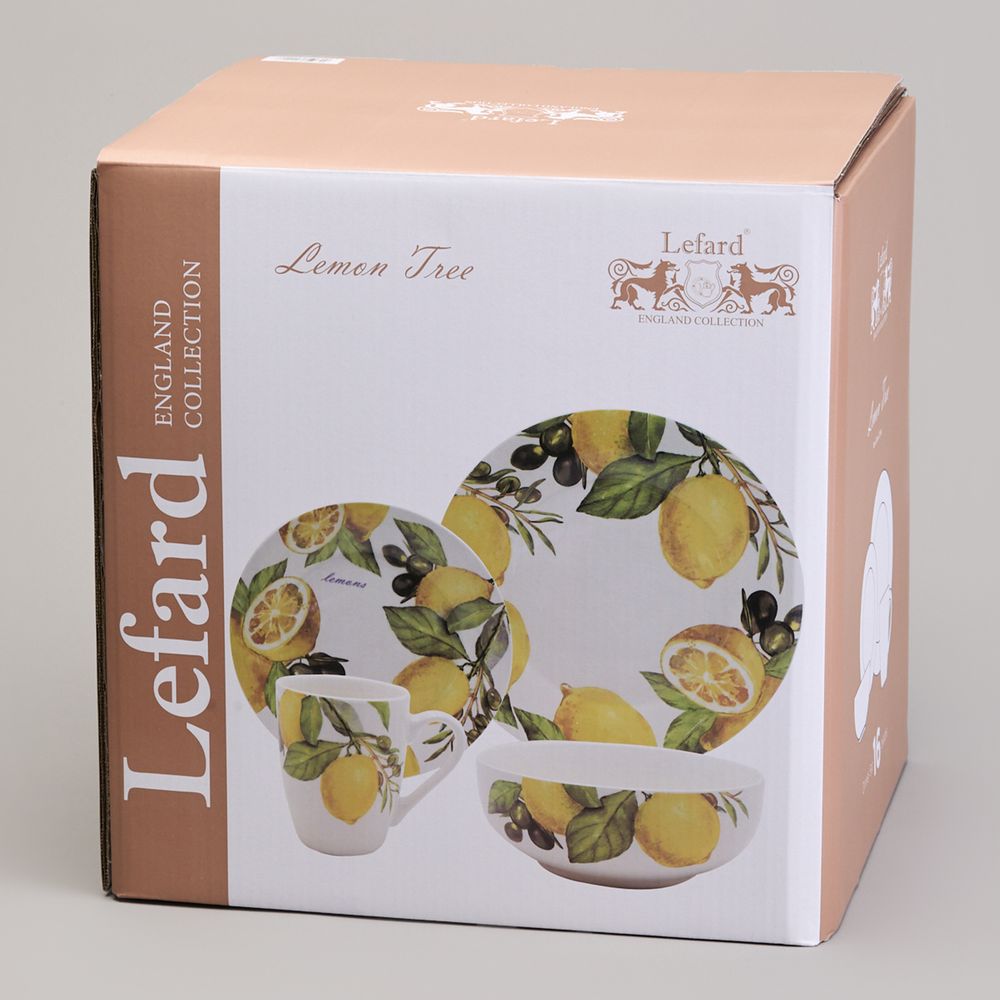 НАБОР ПОСУДЫ ОБЕДЕННЫЙ LEFARD "ЛЕМОН ТРИ" НА 4 ПЕР. 16 ПР. (КОР=2НАБ.)