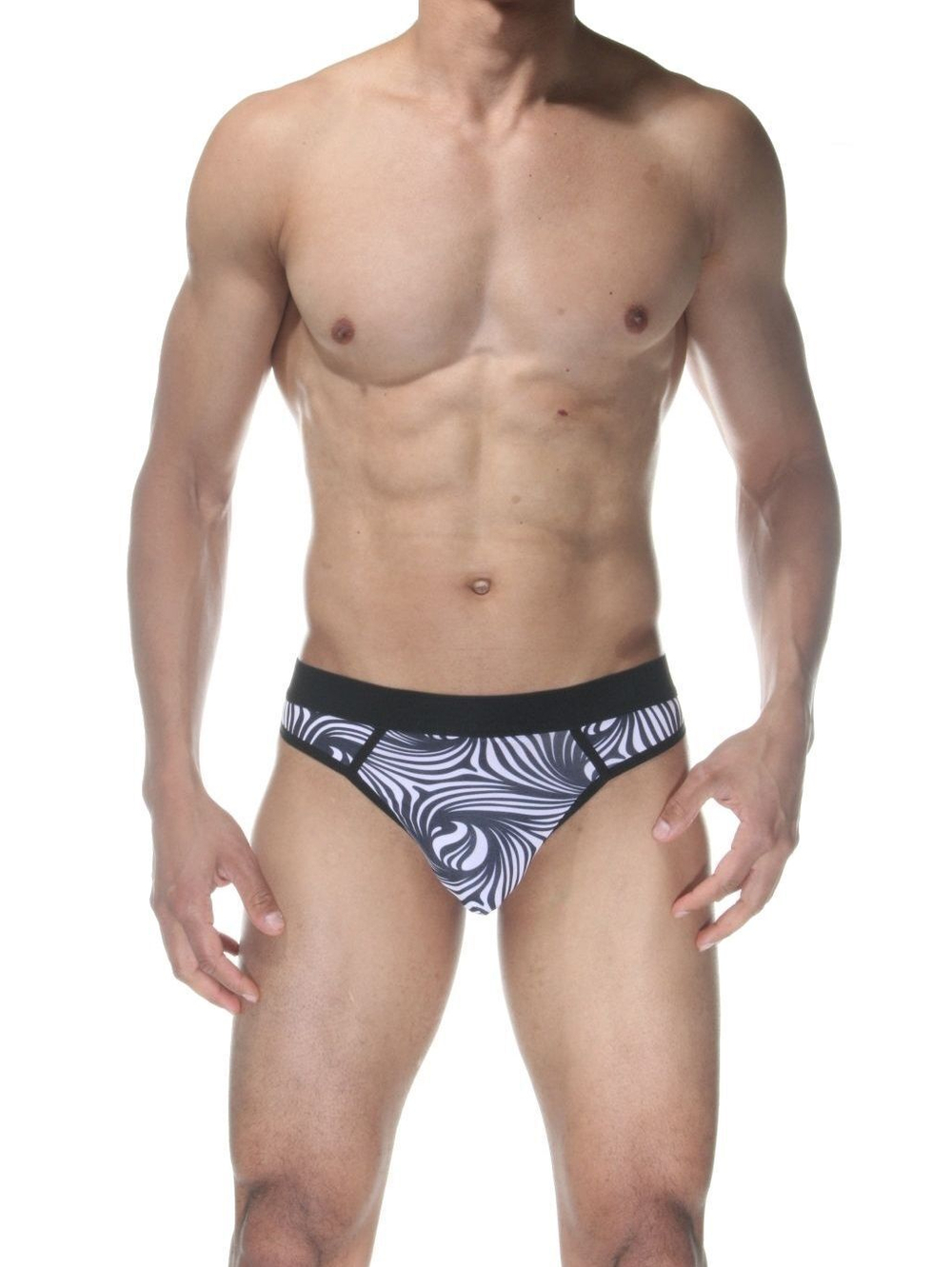 Бело-черные мужские трусы-стринги с абстрактным принтом (Размер: L) (Цвет: белый с черным)