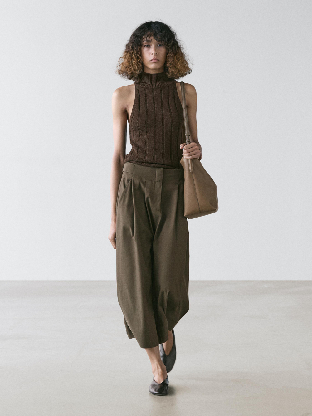 Massimo Dutti Юбка миди со складками-плиссе, хаки