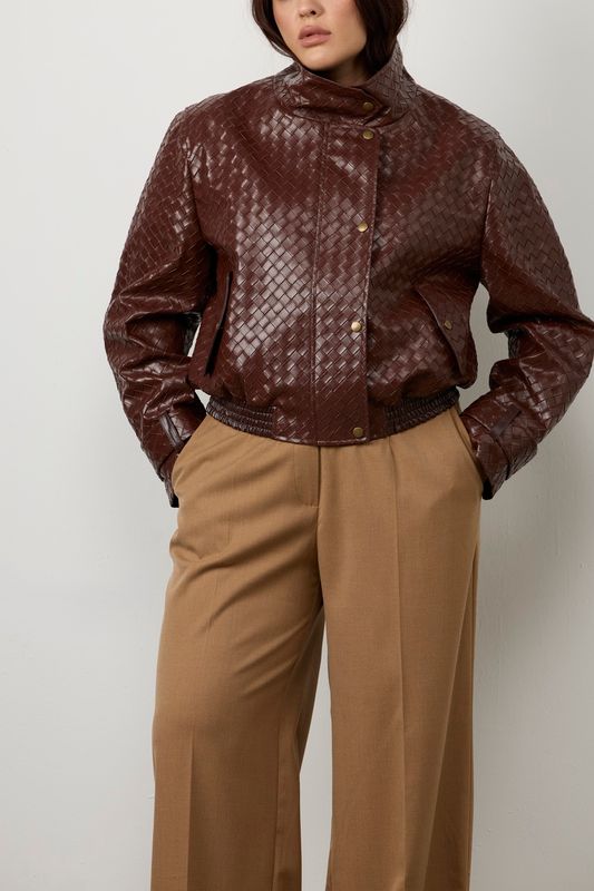 Куртка-бомбер из экокожи, коричневый