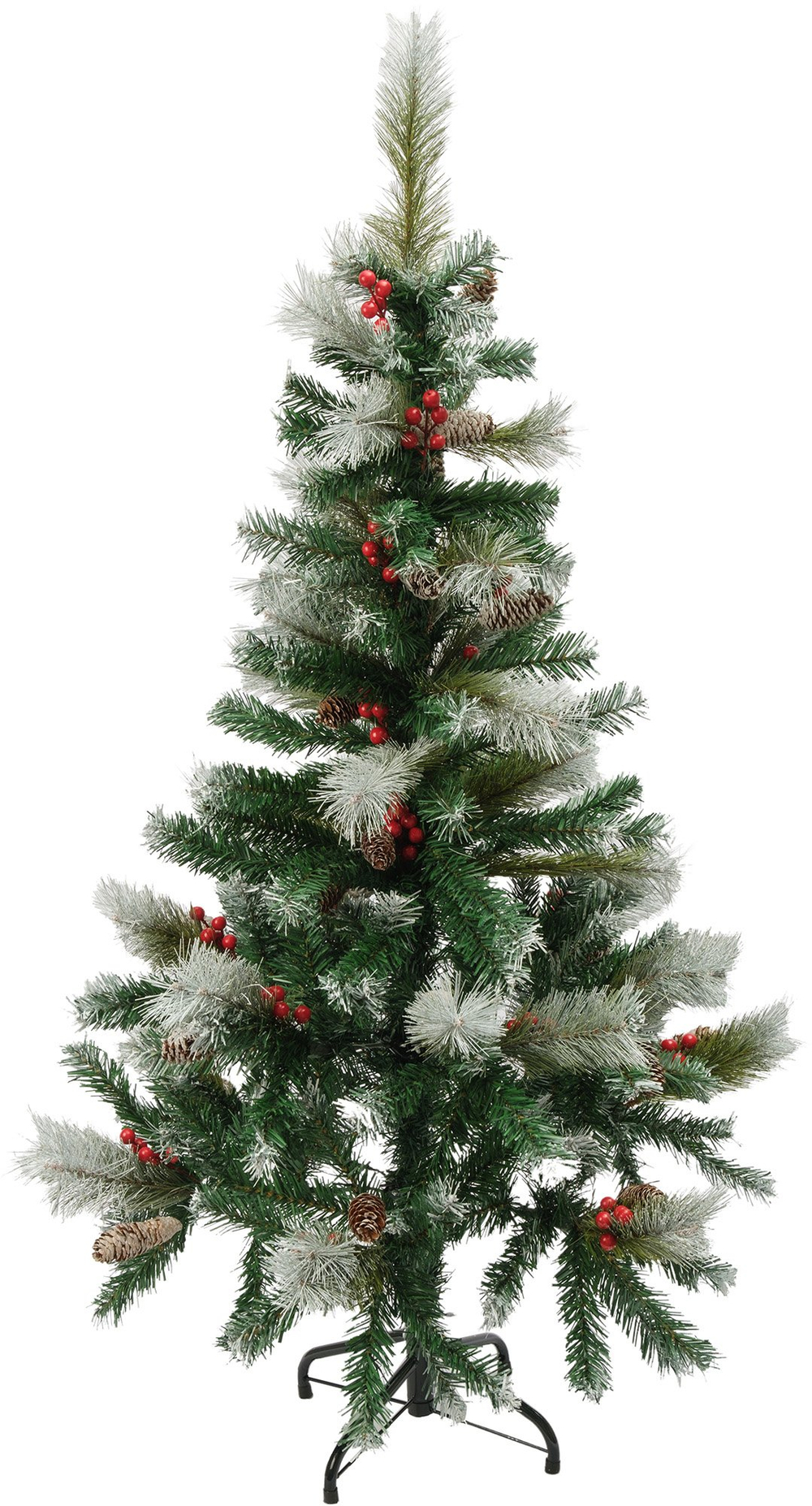 Ель искусственная Морозная 120см d75см, заснеженная, с шишками и ягодами, хвоя 6см: ПВХ, металл.подс