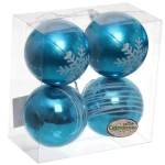 Новогодние шары 6 см (набор 4 шт) «Снежные нити», голубой/белый
