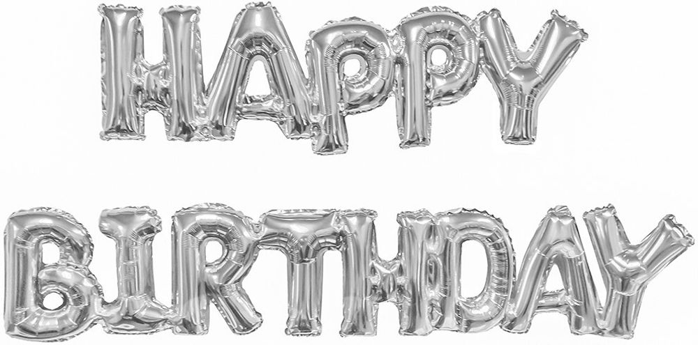 Шар (17&#39;&#39;/43 см) Мини-фигура, Надпись &quot;Happy Birthday&quot;, Серебро, 1 шт. в уп.