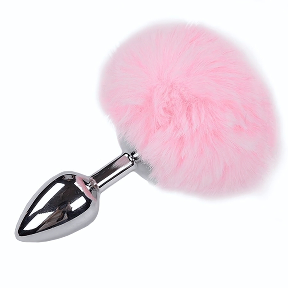 Серебристая анальная втулка с розовым хвостиком Alive Metal Anal Fluffly Plug S (Цвет: розовый)