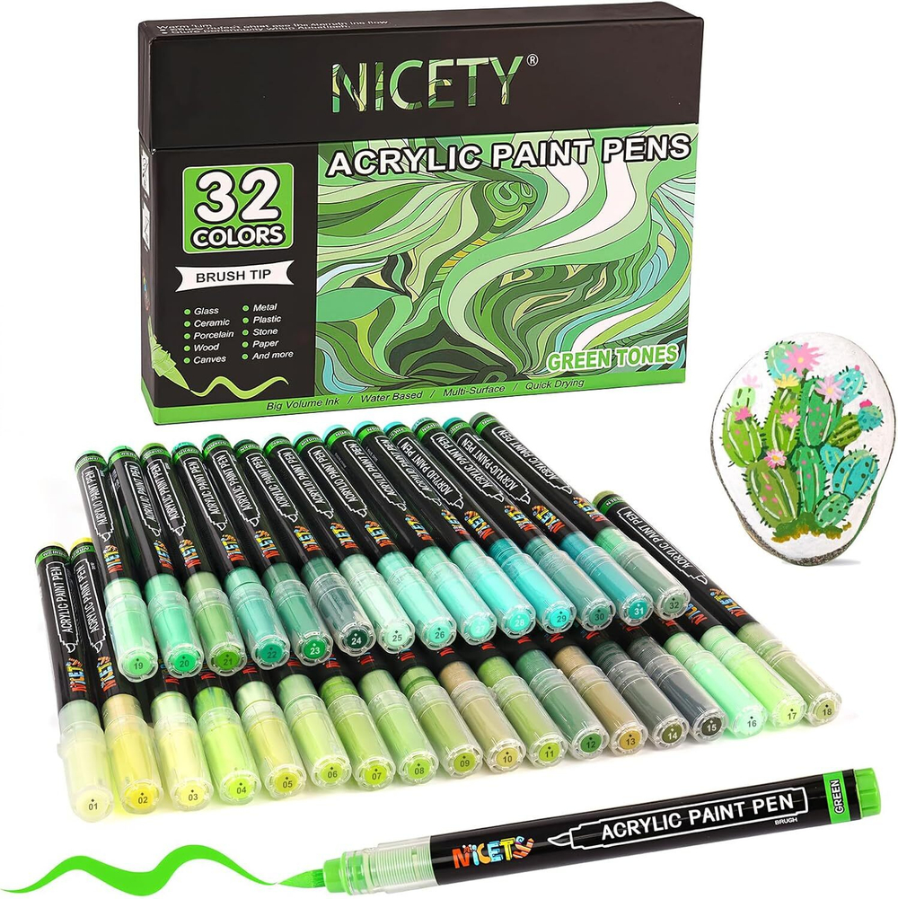 NICETY акриловые маркеры 1-5 мм, 32 шт, Green
