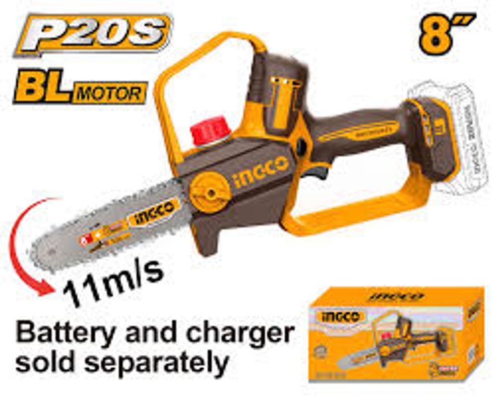 Аккумуляторная бесщеточная цепная пила INGCO CGSLI2088 20 В 8"