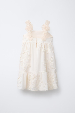 ZARA ПЛАТЬЕ С ЦВЕТОЧНЫМ ПРИНТОМ И ВЫШИВКОЙ, ЭКРЮ