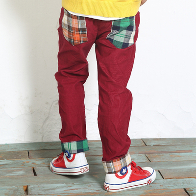 Штаны детские вельветовые с клетчатыми вставками