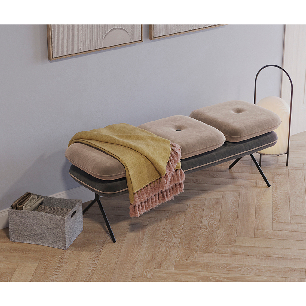 Банкетка pea, велюр, бежевая/темно-серая