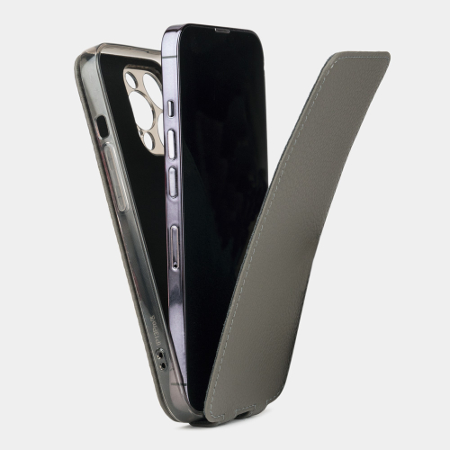 Чехол для iPhone 14 Pro Max из кожи теленка, серого цвета