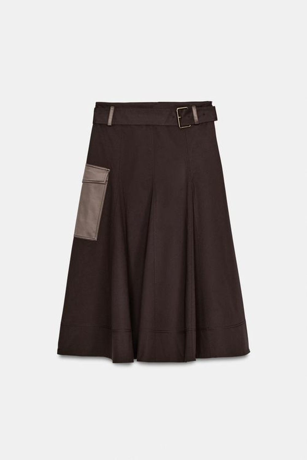 ZARA ЮБКА МИДИ КАРГО С РЕМНЕМ, КОРИЧНЕВЫЙ