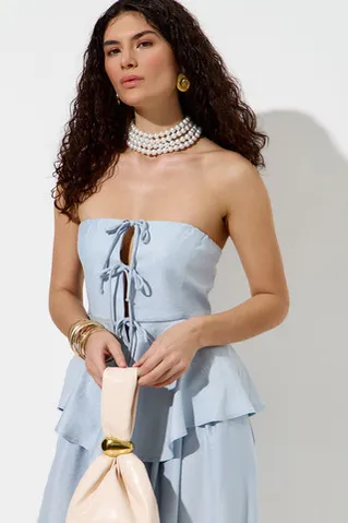 Топ с баской из вискозы небесного цвета