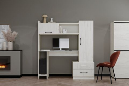 Стол компьютерный с ящиками и полками Дуб Крафт белый 153,4х57х160 см