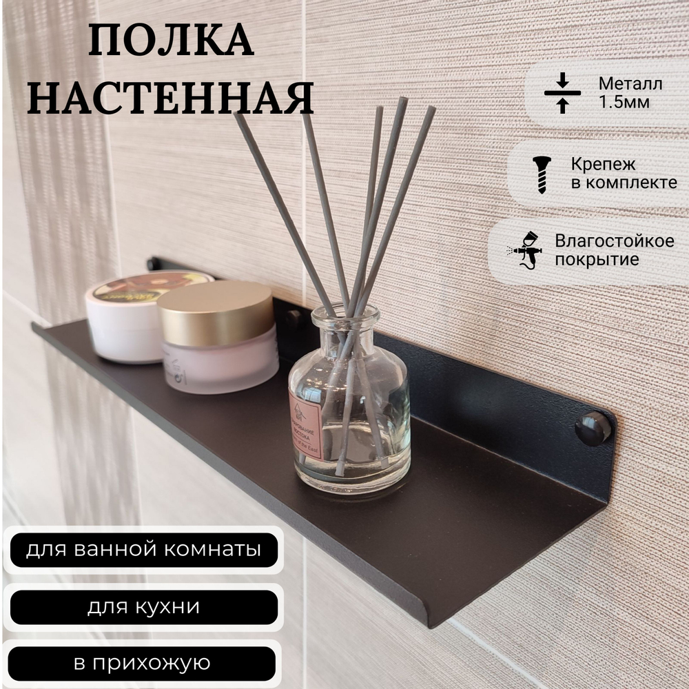 Полка MetaDec Plain настенная прямая, 30х10см черная, 1шт
