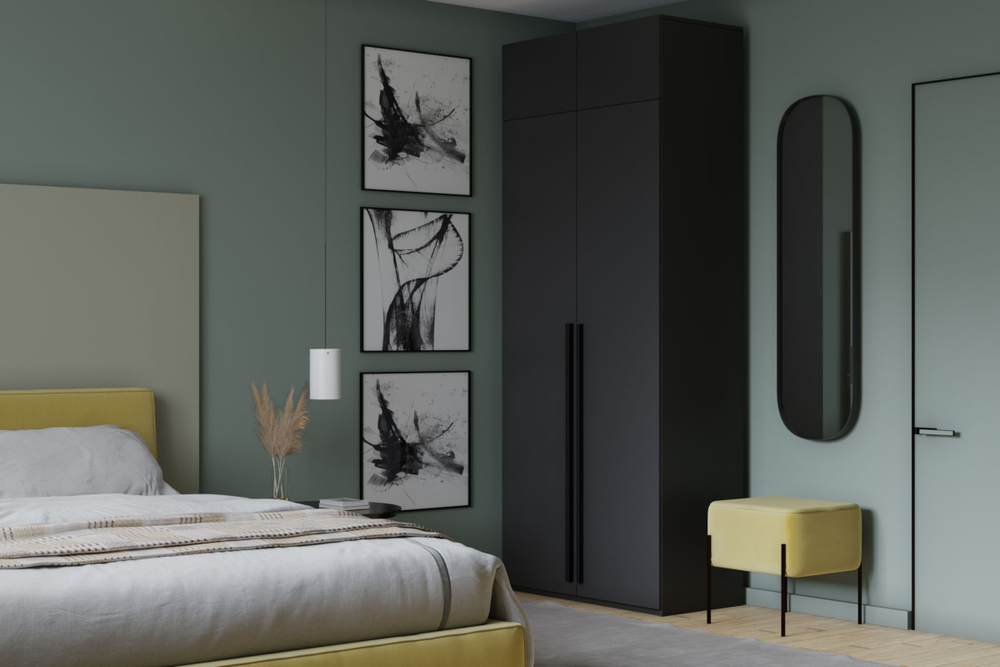 Распашной двухсекционный шкаф Лорена Пакс-2 с антресолью Черный 0190 PE 80*40*230 см, Черный   Фиеста