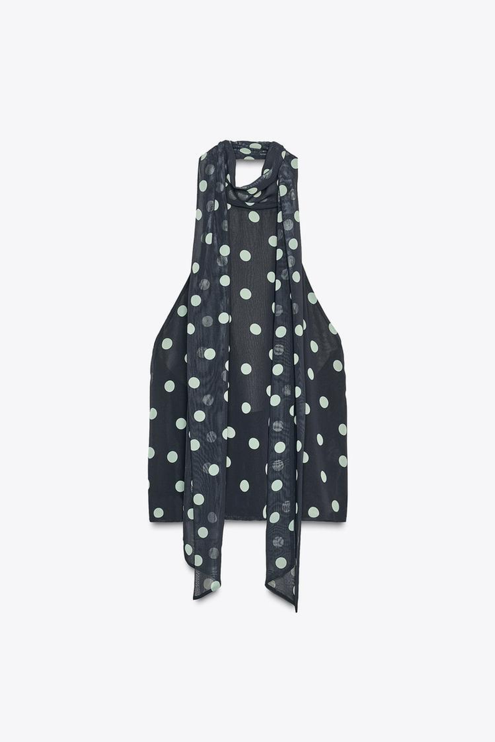 ZARA ТОП В ГОРОШЕК С ГОРЛОВИНОЙ ХАЛТЕР, МОРСКОЙ ТЕМНО-СИНИЙ