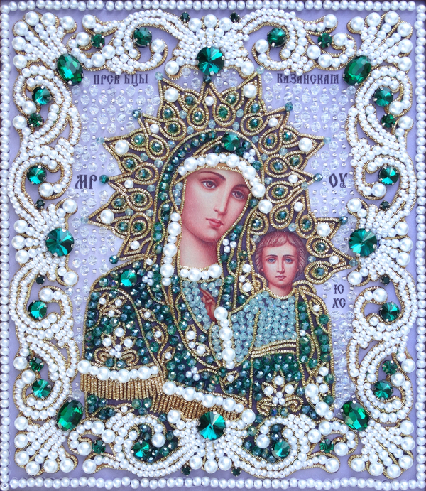 ЖС-5-ЗИ Набор для вышивания хрустальными камнями Богородица Казанская (изумрудный)