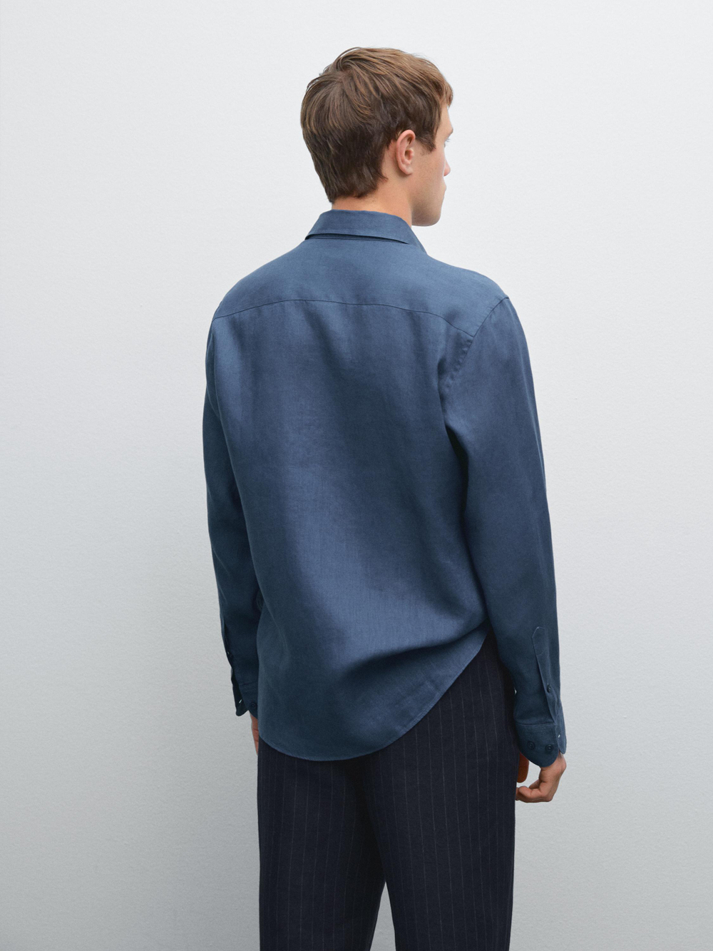 Massimo Dutti Рубашка приталенного кроя из 100% льна, синий