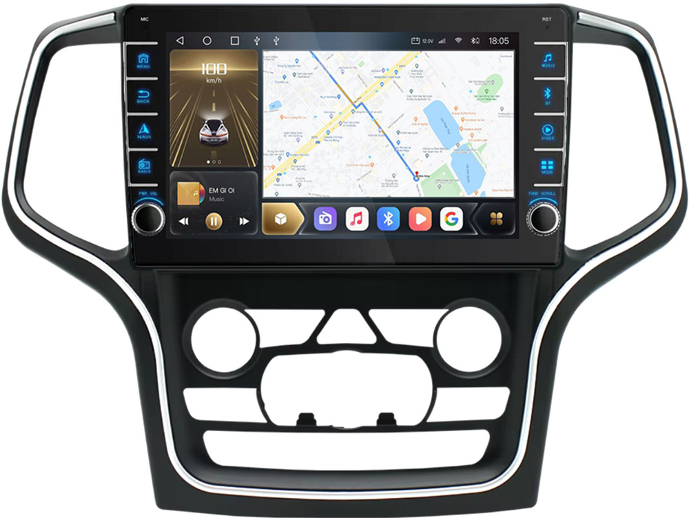 Магнитола для Jeep Grand Cherokee WK2 2013-2021 (взамен 8.4" экрана) - Carmedia EW-1076-2 (кнопки и крутилки), Android 12, TS10, CarPlay, 4G SIM-слот