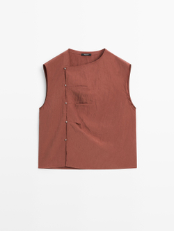 Massimo Dutti Блуза с серебристыми пуговицами сбоку, черепичный