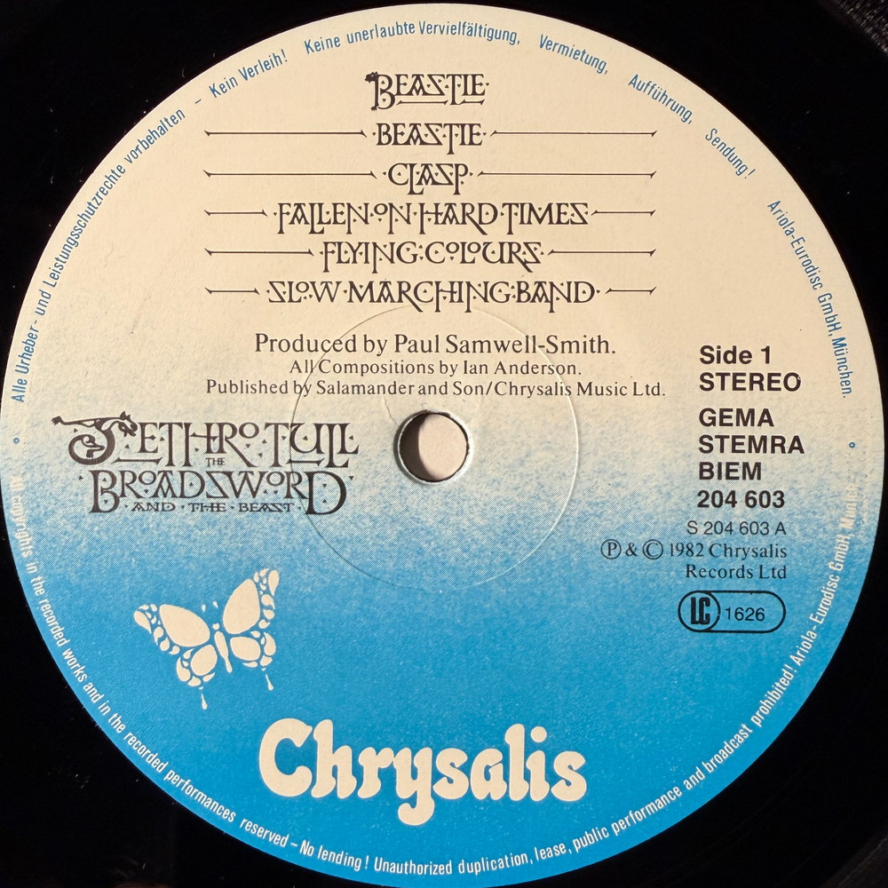 Jethro Tull ‎– The Broadsword And The Beast (Европа 1982г.)Т