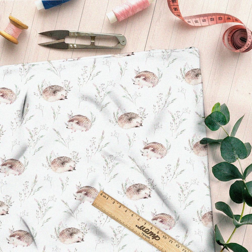 Ткань поплин акварельный ёжик