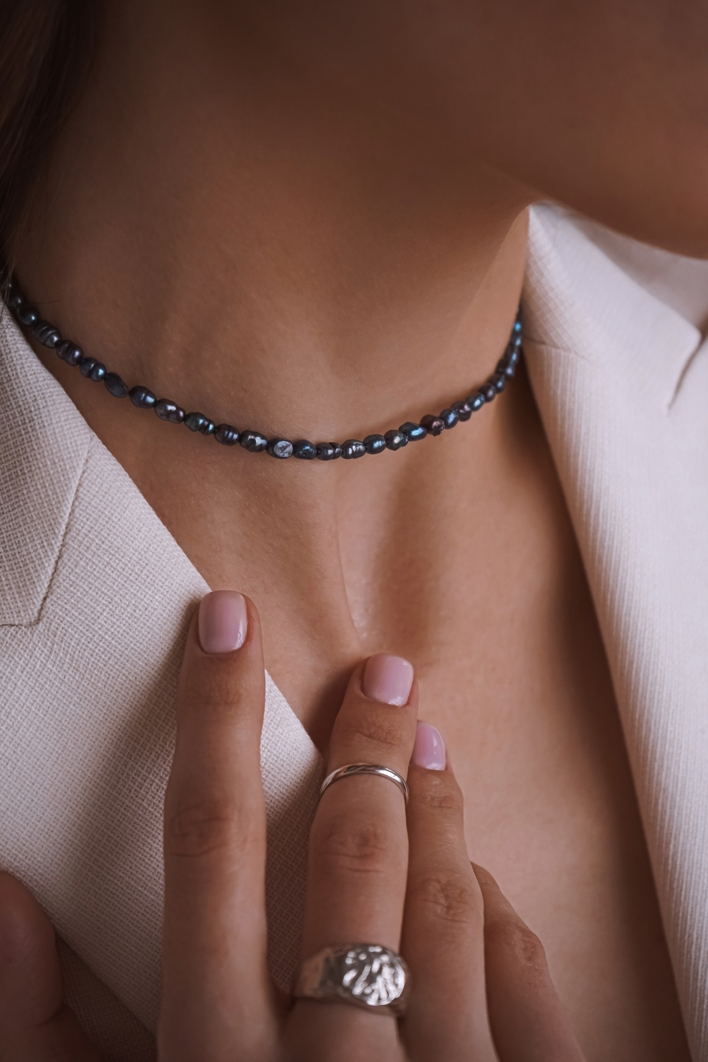 Чокер Северное сияние с культивированным жемчугом в форме риса