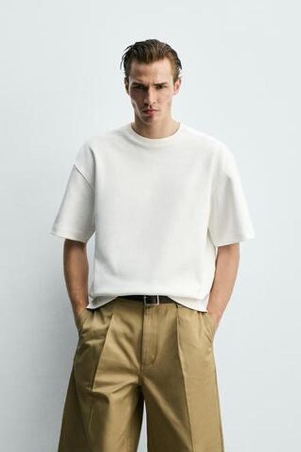 ZARA ТОЛСТОВКА RELAXED FIT ИЗ ИНТЕРЛОКА, БЕЛЫЙ