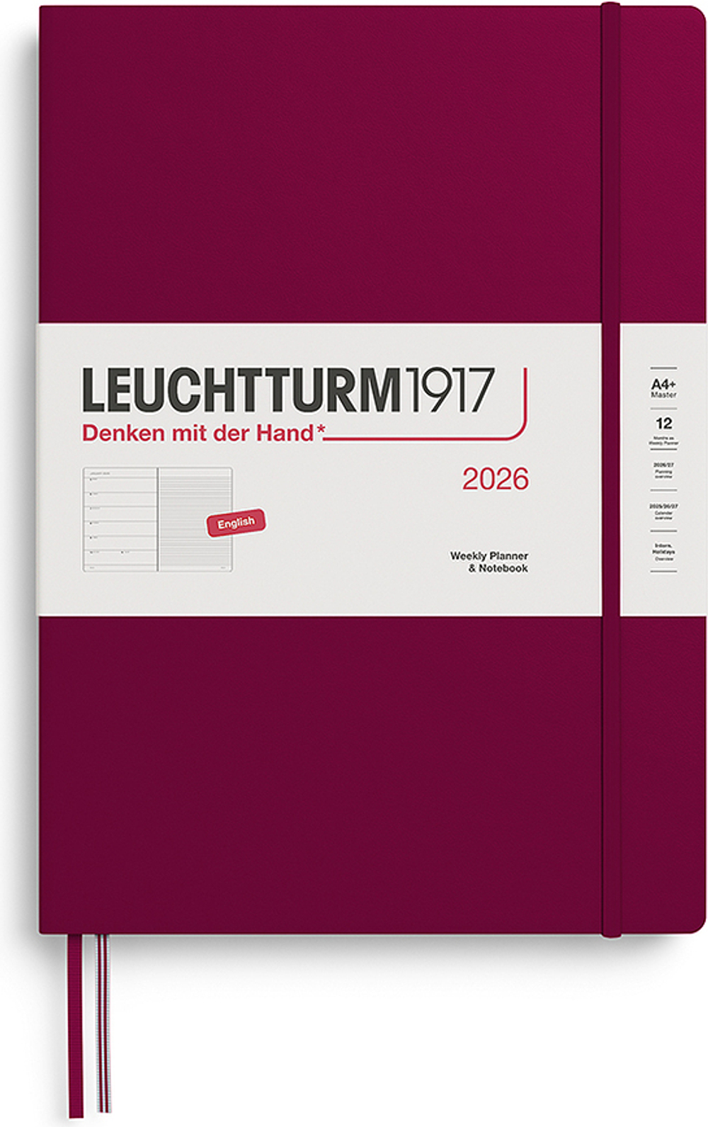 Блокнот Leuchtturm 1917, z notatnikiem 2026 EN +, A4, в линейку, красный