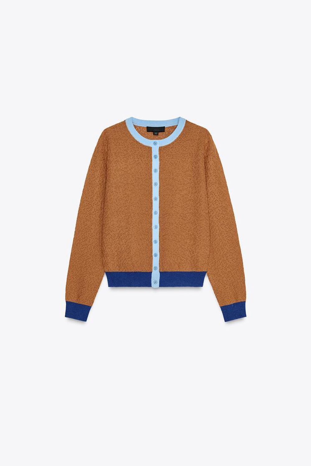 ZARA КАРДИГАН В СТИЛЕ КОЛОР-БЛОК, КОРИЧНЕВО-СИНИЙ