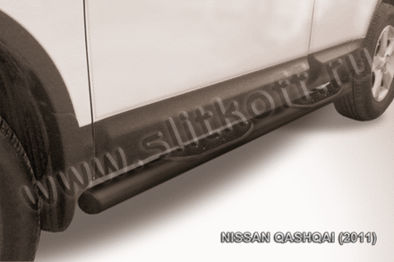 Пороги стальные Nissan Qashqai (2010-2013) d76 с проступями (черные)