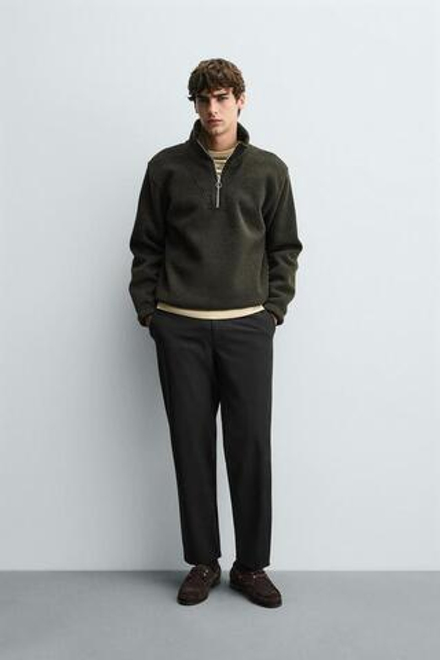 ZARA БРЮКИ ИЗ РЕЛЬЕФНОЙ ТКАНИ КОМФОРТНОГО КРОЯ, ЧЕРНЫЙ