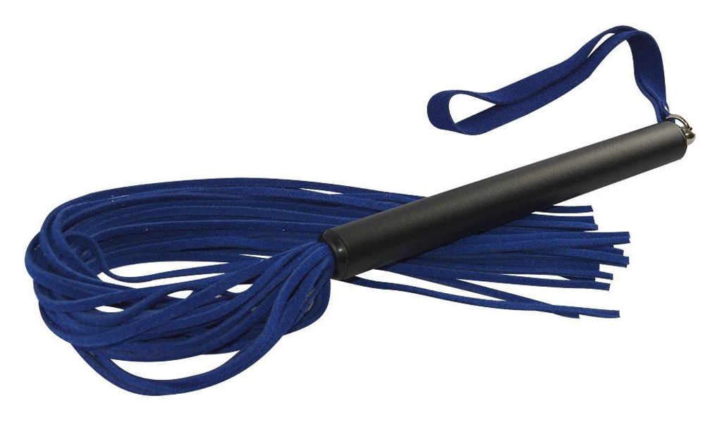 Синяя велюровая плеть MIX с черной рукоятью - 47 см. (Цвет: синий с черным)
