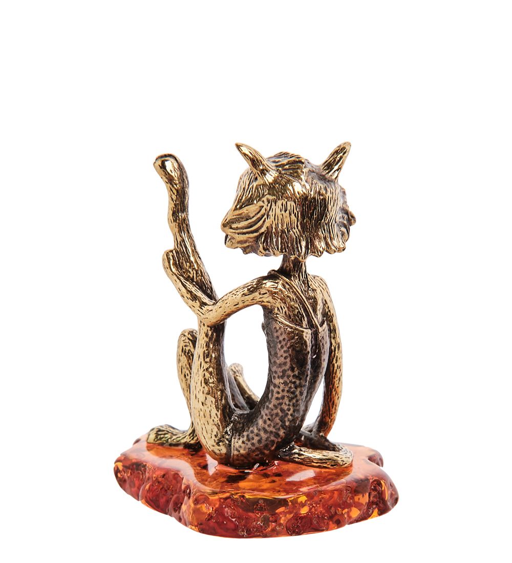 Народные промыслы AM-3142 Фигурка «Кошечка» (латунь, янтарь)
