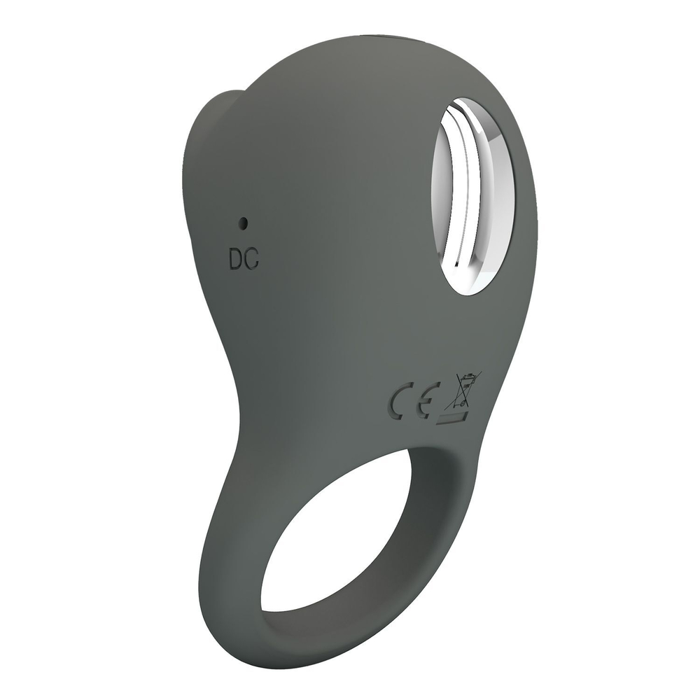 Серое эрекционное виброкольцо со стимуляцией клитора (Цвет: серый)