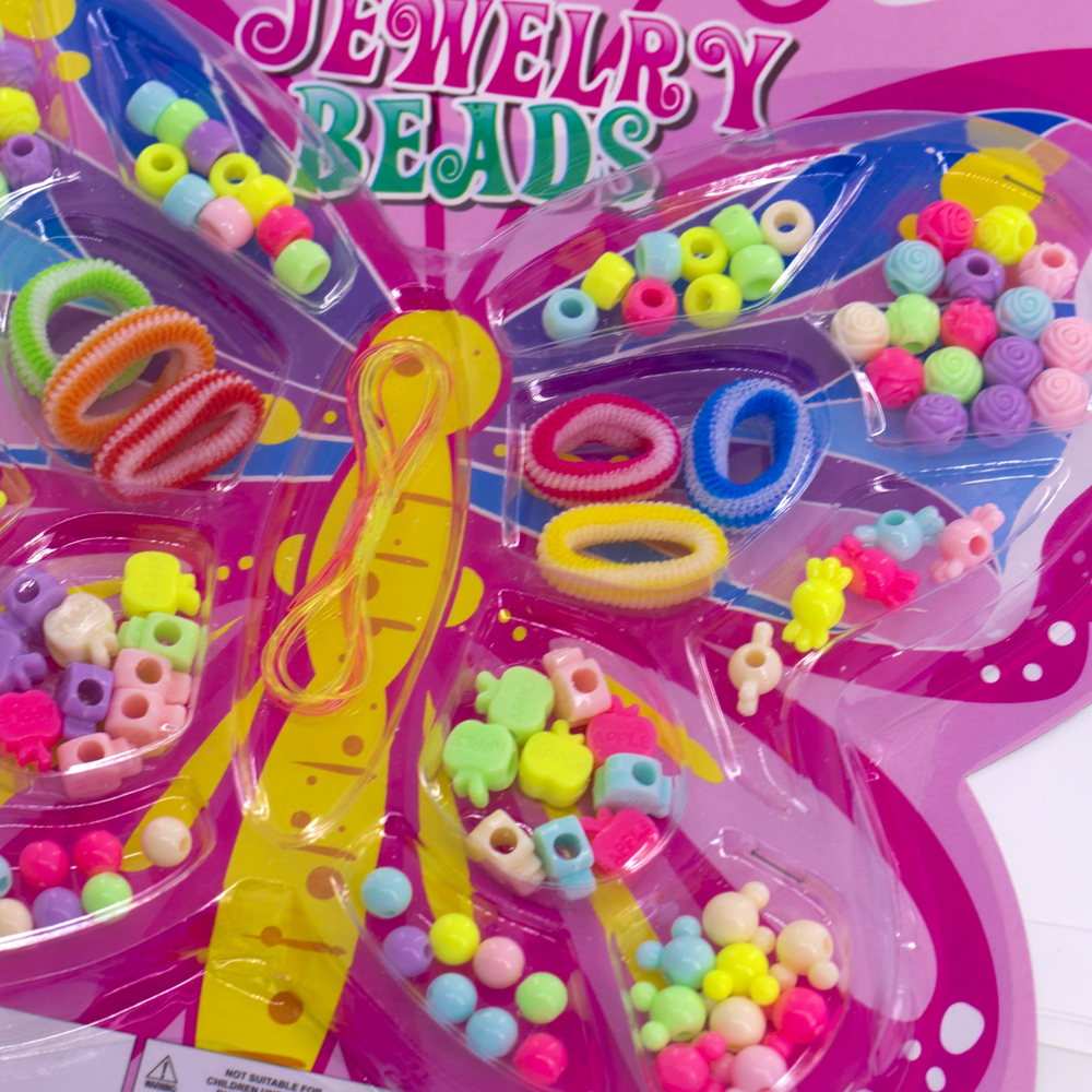 Набор для создания украшений-бусины Alingar, 280х295х15мм, "Бабочка 3", 6 вид. бус., резинки для волос, 2х0,5 м леска, блистер с европод.