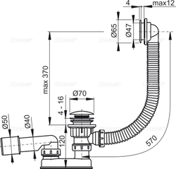 Сифон A505KM  для ванны комплект click/clack металл/металл