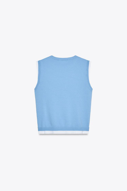 ZARA ТРИКОТАЖНЫЙ ТОП С ДВУХСЛОЙНЫМИ ДЕТАЛЯМИ, СИНИЙ