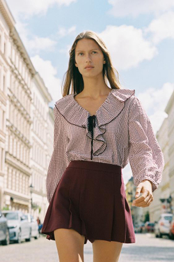 ZARA ЮБКА-ШОРТЫ С ПЛИССИРОВКОЙ, БУРГУНДИ