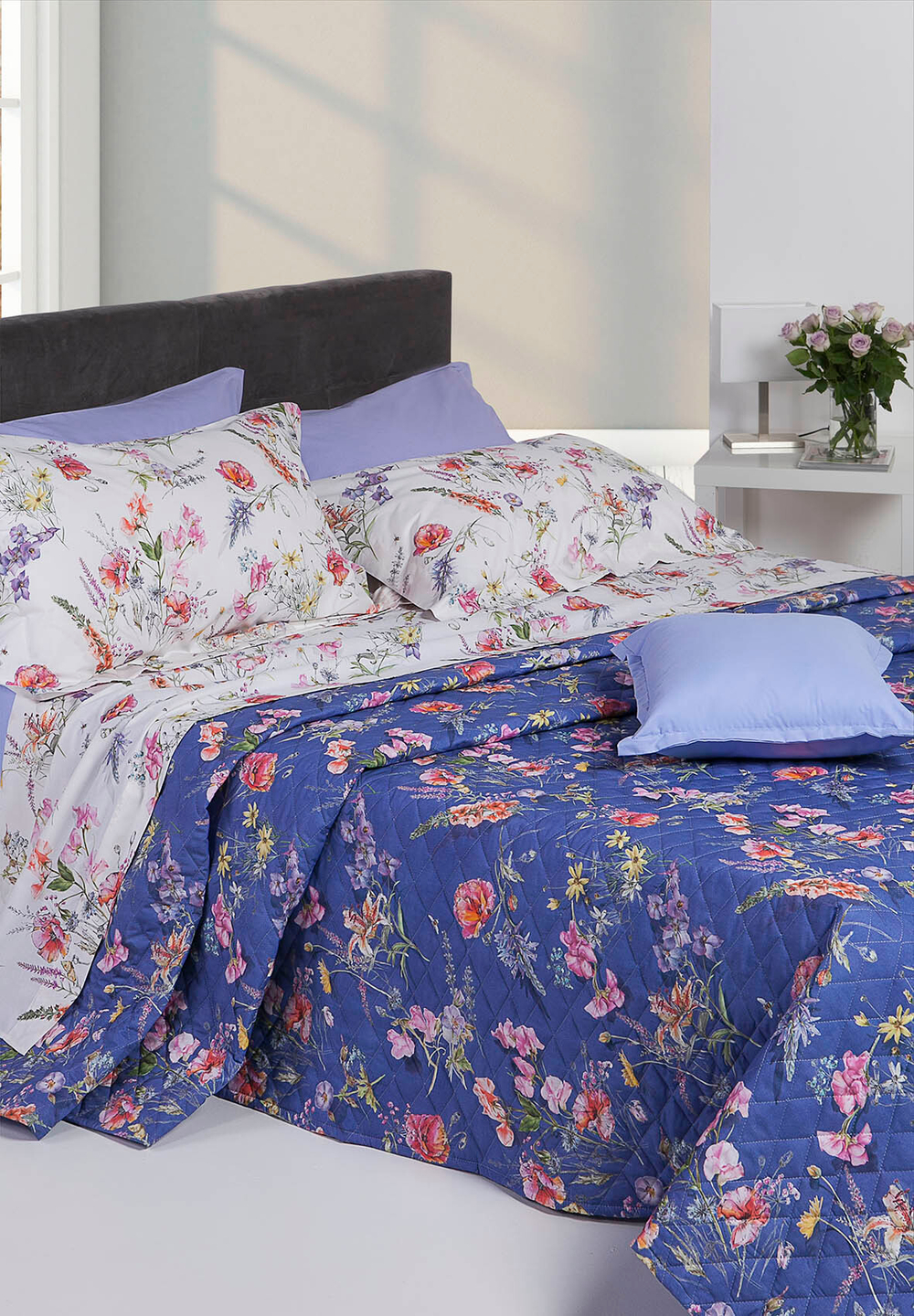 Постельное белье 2 спальное евро Mirabello Campagna In Fiore синее