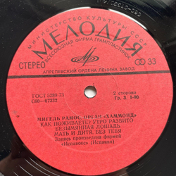Винтажная виниловая пластинка LP Miguel Ramos Мигель Рамос Орган Хаммонд (СССР 1977)