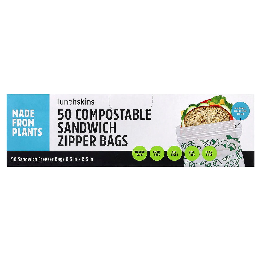 Lunchskins, биоразлагаемые пакеты для сэндвичей с застежкой, 50 шт.