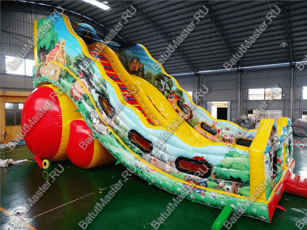 Большой надувной батут-горка "Сказочные богатыри" 13*7*10 м