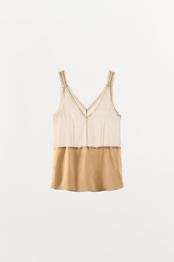 ZARA ТОП ИЗ 100% ШЕЛКА НА БРЕТЕЛЯХ, ЭКРЮ
