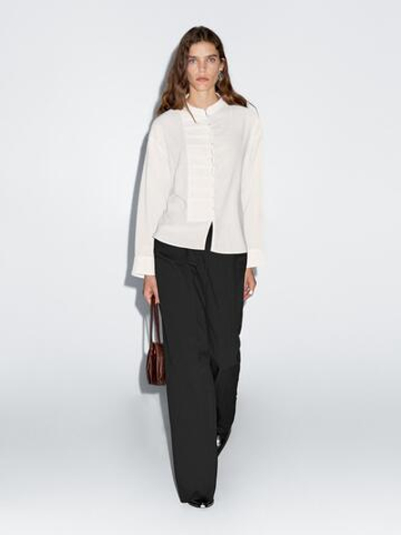 Massimo Dutti Рубашка с круглым вырезом и пуговицами, натуральный/кремовый