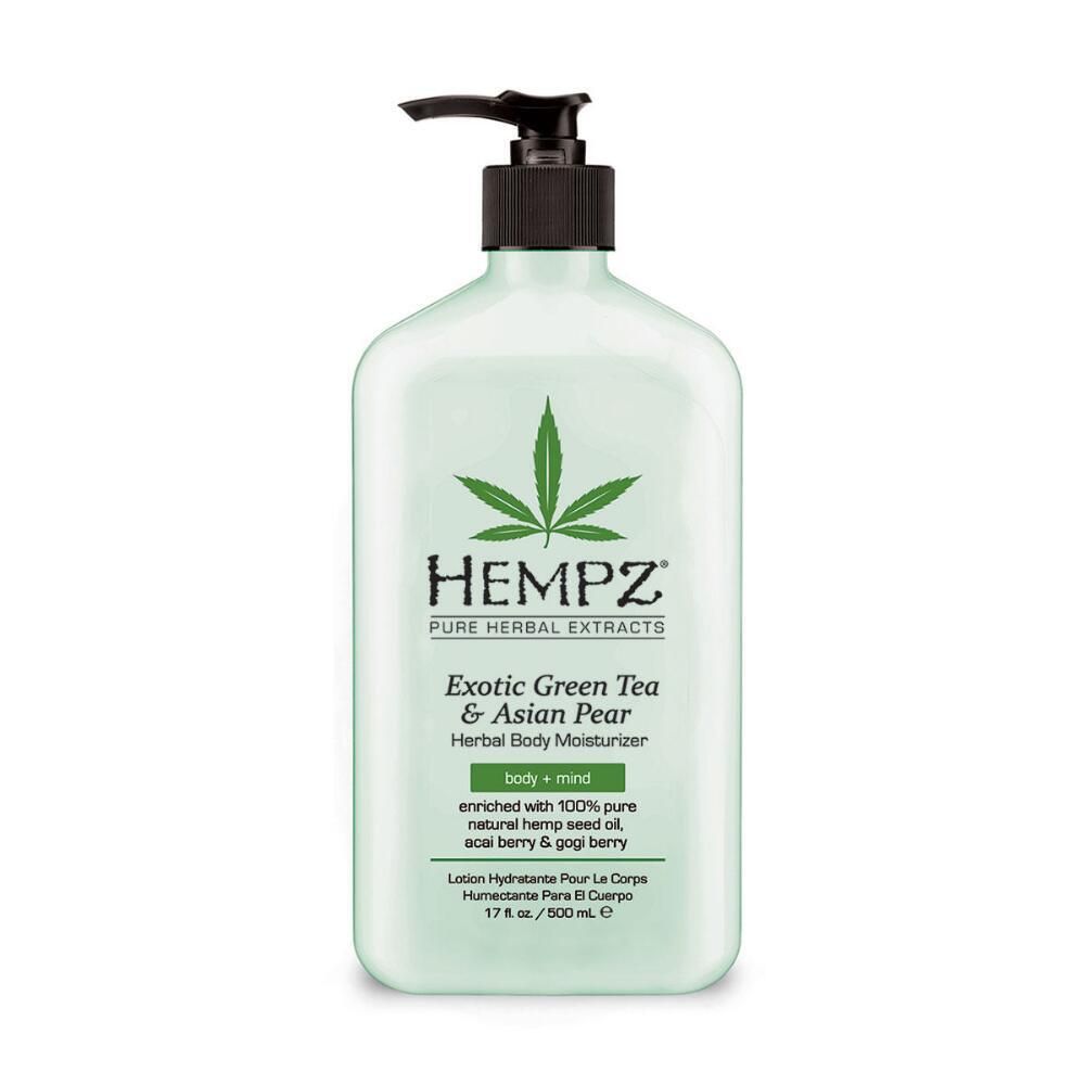 Hempz exotic green tea &amp; asian pear herbal body moisturizer body+mind enriched with 100% pure natural hemp seed oil 500ml