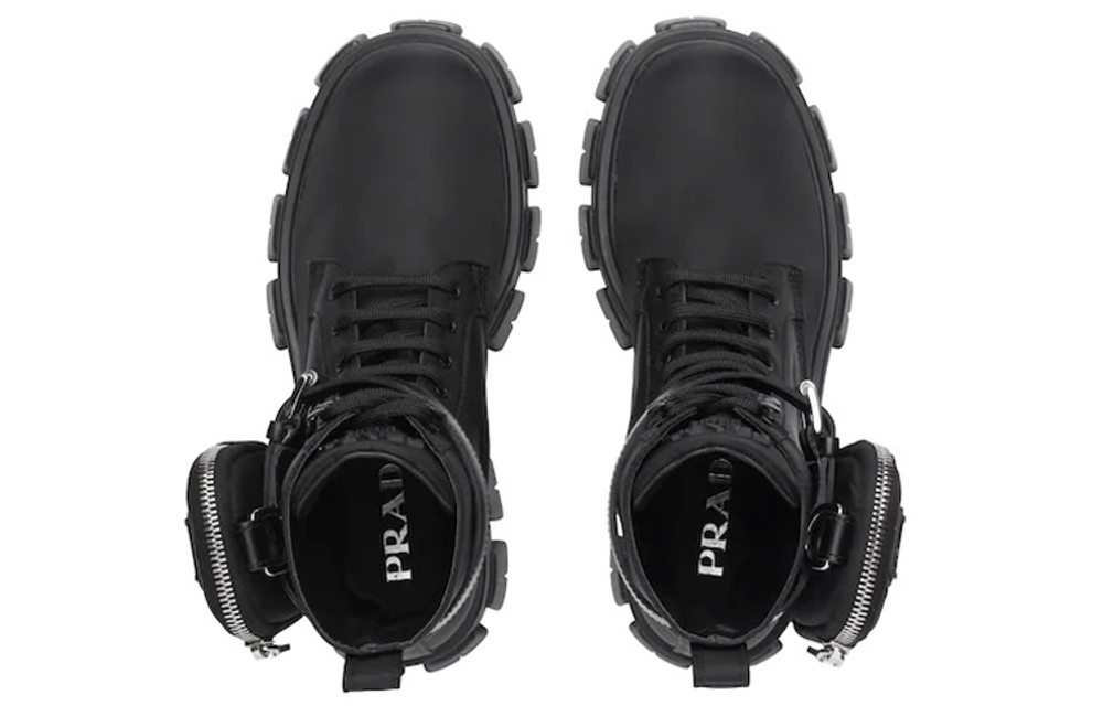 PRADA Women"s Monolith Pouch Lace-Up Boot "Black"